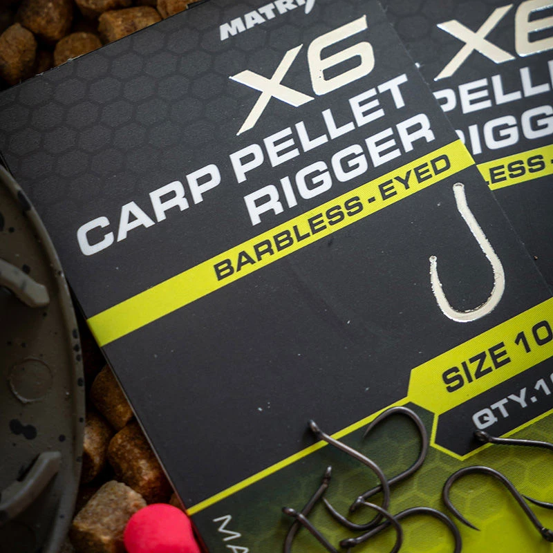 Matrix X6 Carp Pellet Rigger Barbless Eyed Hooks